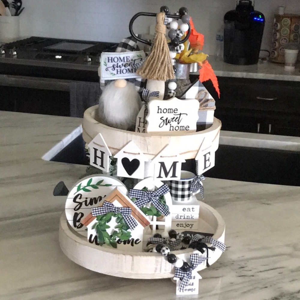 2 Tier Wooden Tray with Accessories